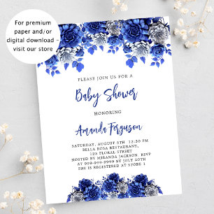 Papier Invitation baby shower budget fleurs bleues royale