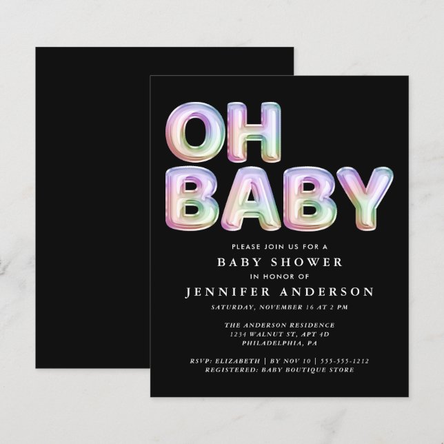 Papier Invitation Baby shower Budget Rainbow Balloons (Devant / Derrière)