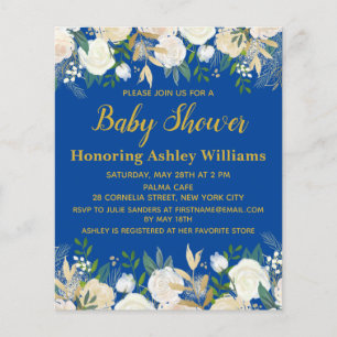 Papier Invitation Baby shower Budget Royal Blue Boy Gold