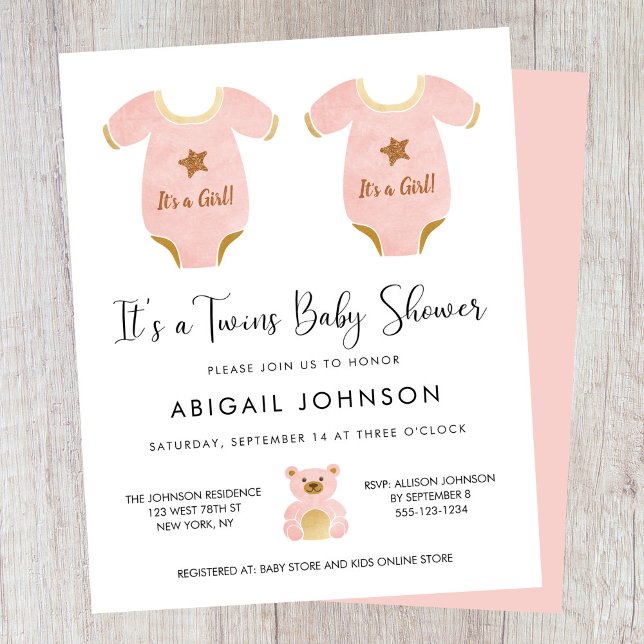Papier Invitation Baby shower Budget Twin Girls (Créateur téléchargé)