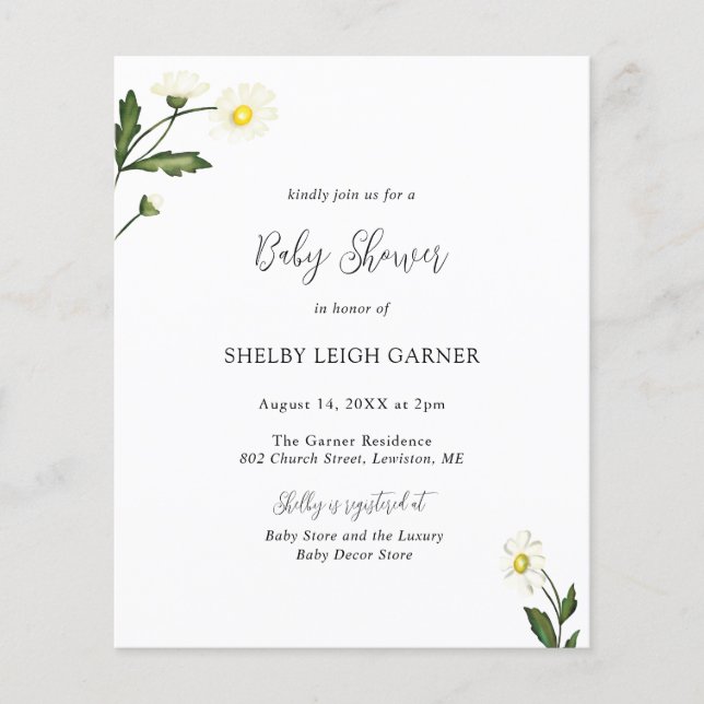 Papier Invitation Baby shower budgétaire floral White Dai (Devant)