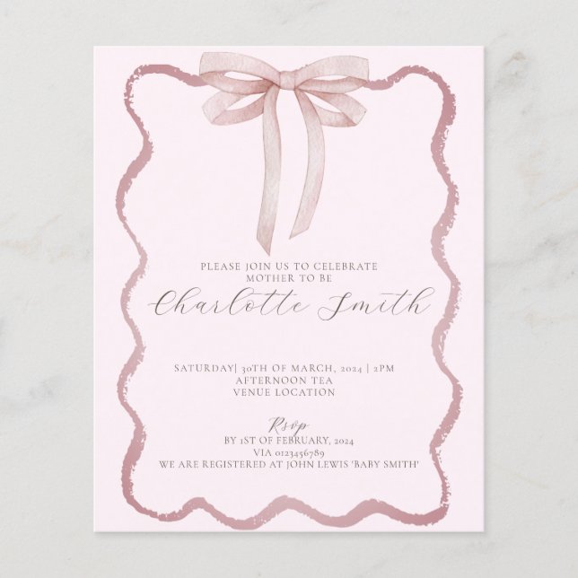 Papier Invitation Baby shower de fille à la ceinture rose (Devant)
