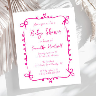 Papier Invitation Baby shower de fille à main rose chaude