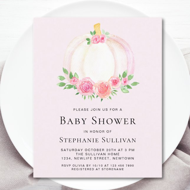 Papier Invitation Baby shower de la fille Citrouille rose (Créateur téléchargé)