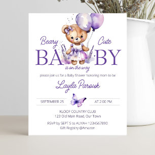 Papier Invitation baby shower de l'ours en peluche violet