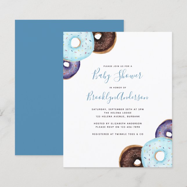 Papier Invitation Baby shower de noix de muscade bleu BUD (Devant / Derrière)