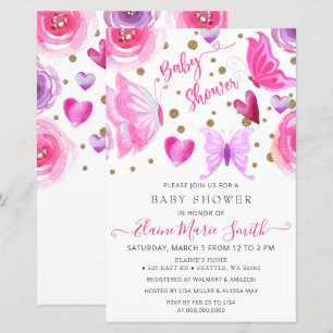 Papier Invitation Baby shower de papillons violets Budget