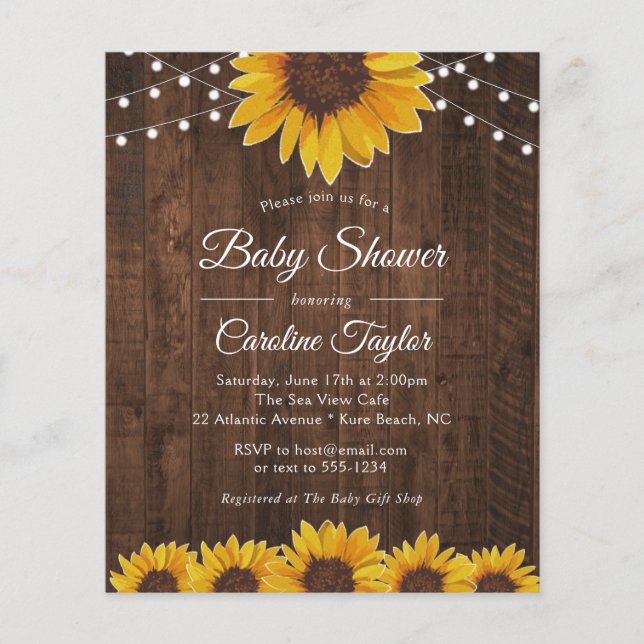 Papier Invitation Baby shower de tournesols et lumières r (Devant)