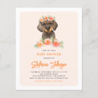 Invitation Baby shower des fleurs de dachshund et 