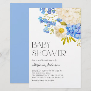 Papier Invitation Baby shower des hydrangées bleu et blan