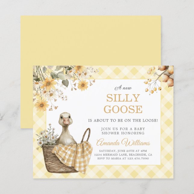 Papier Invitation Baby shower d'oie soie jaune Budget (Devant / Derrière)