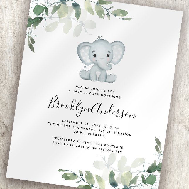 Papier Invitation Baby shower Eucalyptus Elephant BUDGET (Créateur téléchargé)
