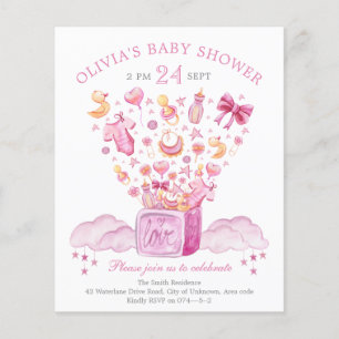 Papier Invitation Baby shower fille boîte rose surprise