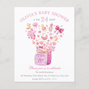 Papier Invitation Baby shower fille boîte rose surprise