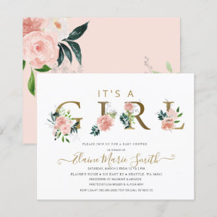 Papier Invitation Baby shower Fille Rose Budget