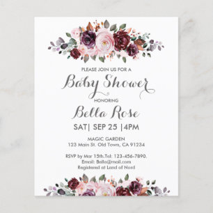 Papier Invitation Baby shower floral à aquarelle budgétai