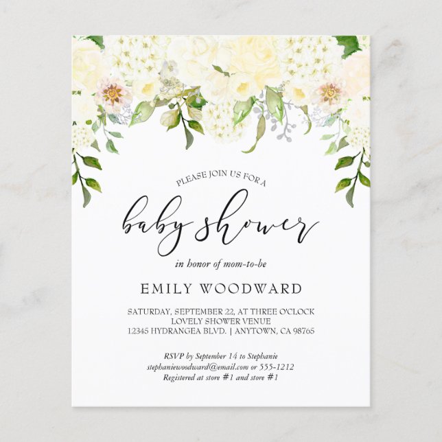 Papier Invitation Baby shower floral à la crème d'ivoire  (Devant)