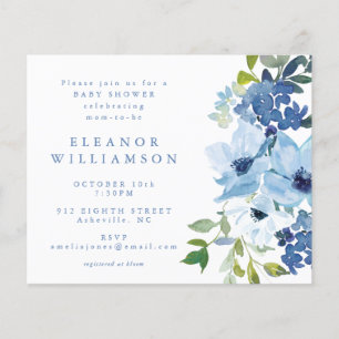 Papier Invitation Baby shower floral bleu budget