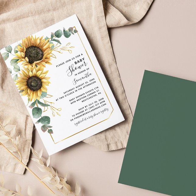 Papier Invitation Baby shower floral de tournesol (Sunflower Greenery Foliage Baby Shower Invitation)