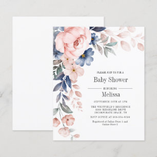 Papier Invitation Baby shower Floral Rose Budget