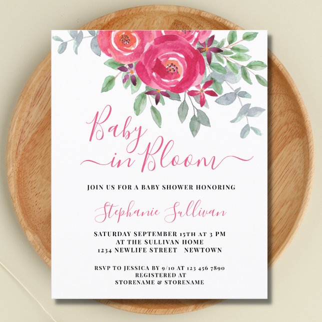 Papier Invitation Baby shower floral rose budget (Créateur téléchargé)