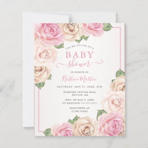 Papier Invitation Baby shower floral rose budget