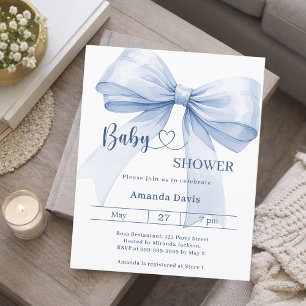 Papier Invitation Baby Shower garçon ruban bleu