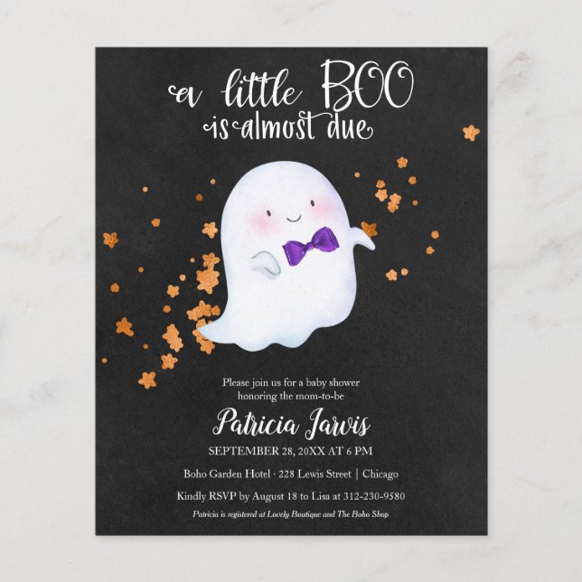 Papier Invitation Baby shower Halloween Budget fantôme (Devant)