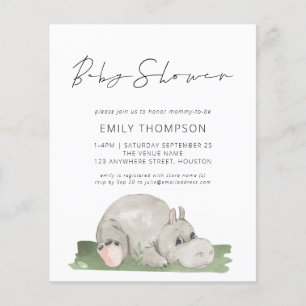 Papier Invitation Baby shower Hippo de script budget mign