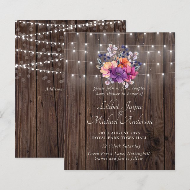 Papier Invitation Baby shower Lilibet - Rustic Orange Pur (Devant / Derrière)