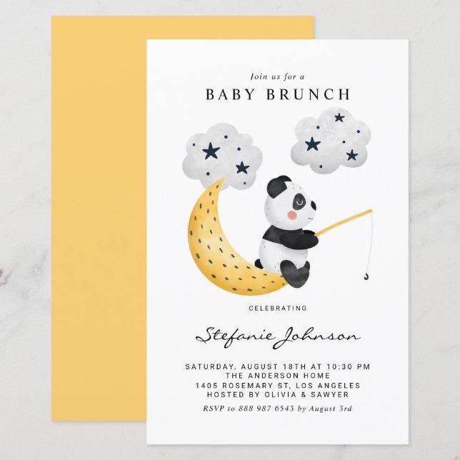 Papier Invitation Baby shower Panda de pêche aquarelle (Devant / Derrière)