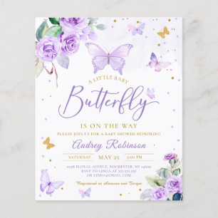 Papier Invitation Baby shower papillon Purple Budget
