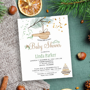 Papier Invitation baby shower rustique de forêt d'hiver B