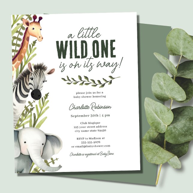 Papier Invitation Baby Shower Sauvage Safari Animaux Budg (Créateur téléchargé)