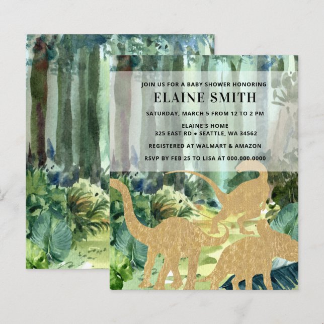 Papier Invitation Baby shower Unisex Dinosaur Budget (Devant / Derrière)