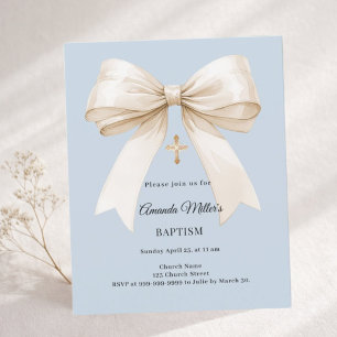 Papier Invitation baptême bleu poussiéreux beige garçon n