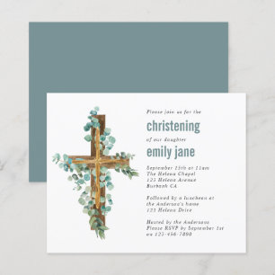 Papier Invitation baptême croisée Eucalyptus Budget