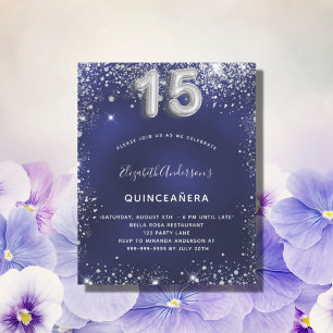 Papier Invitation bleu marine et argent pour Quinceanera 