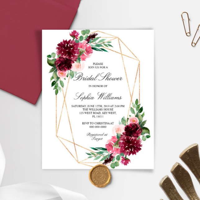 Papier Invitation Bohème Floral Bridal Budget (Créateur téléchargé)