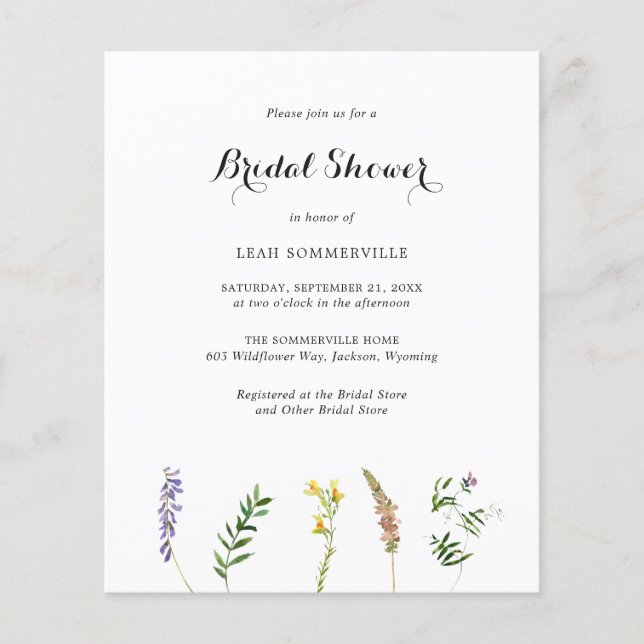 Papier Invitation Boho Fleur sauvage Budget Douche nuptia (Devant)