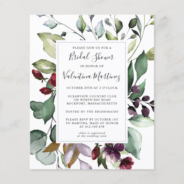 Papier Invitation Botanique De Douche Nuptiale Budget (Devant)