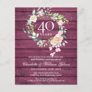 Papier Invitation Budget 40e Anniversaire Bois Rustique R