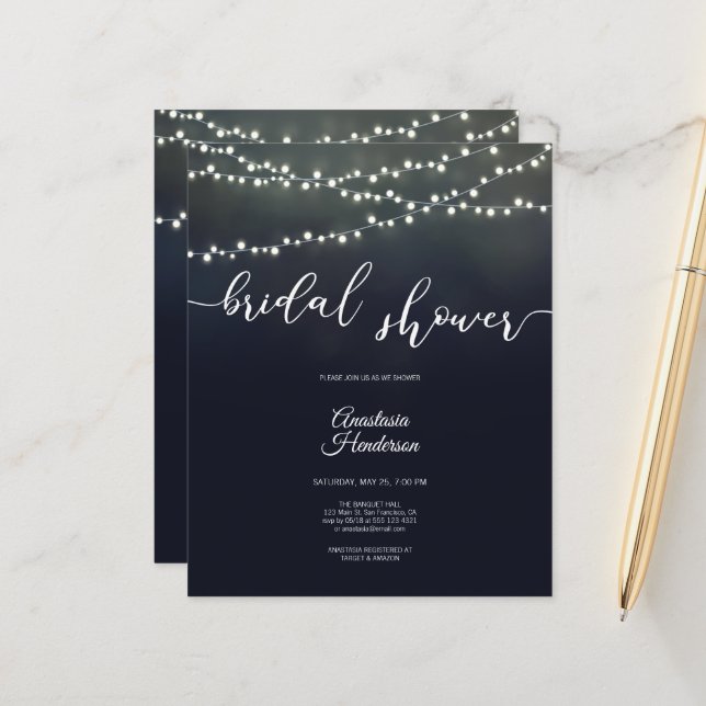 Papier Invitation Budget Bridal Shower. Invitation (Devant/Arrière en situation)