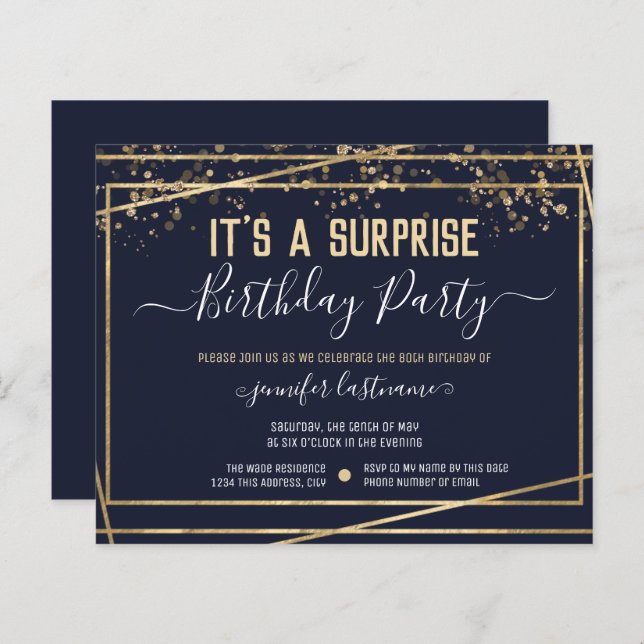 Papier Invitation Budget de fête d'anniversaire surprise (Devant / Derrière)