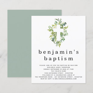 Papier Invitation Budget Eucalyptus Cross Baptism