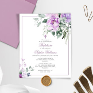 Papier Invitation Budget Eucalyptus Violet Fleur Baptême