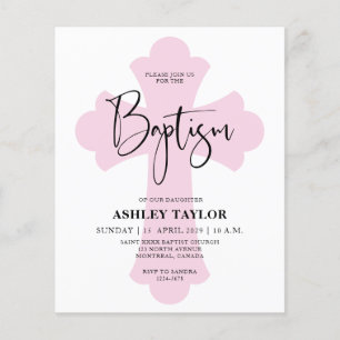 Papier Invitation Budget Light Pink Cross Baptism