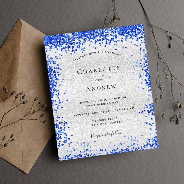 Papier Invitation budget mariage bleu roi argent (Créateur téléchargé)