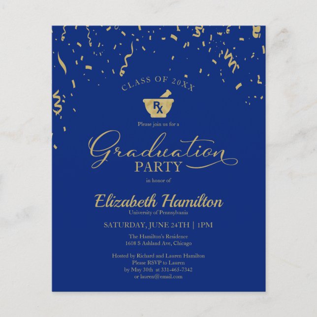 Papier Invitation Budget Mortar Pharmacy Grad Party (Devant)