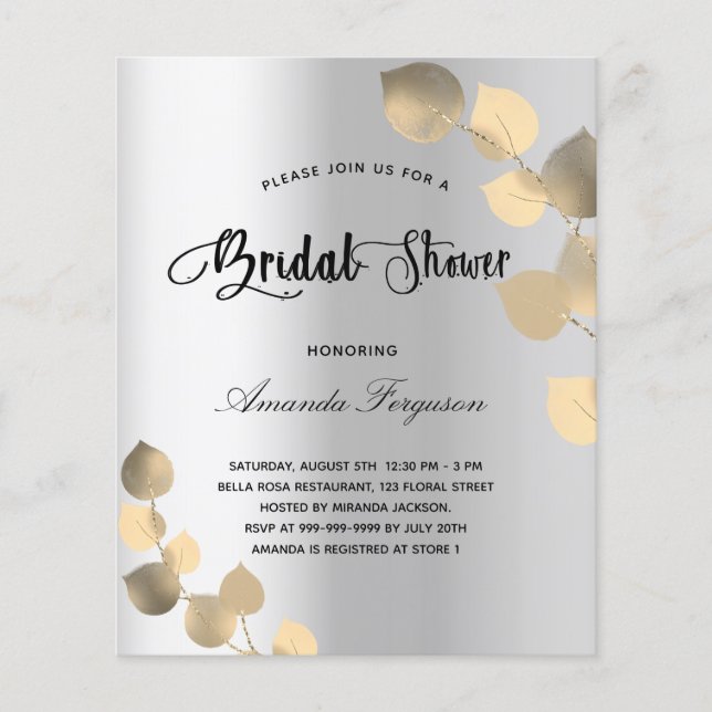 Papier Invitation budget nuptiale douche eucalyptus argen (Devant)